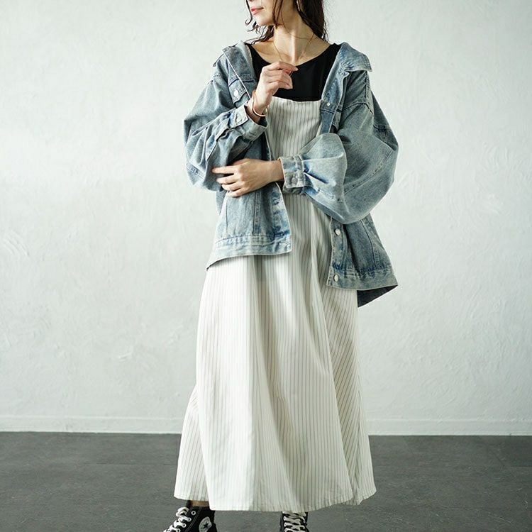 大きいサイズ レディース ピンストライプフレアキャミワンピース　maru-30053