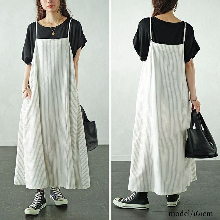 大きいサイズ レディース ピンストライプフレアキャミワンピース　maru-30053