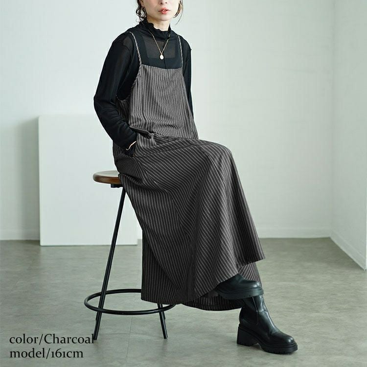 大きいサイズ レディース ピンストライプフレアキャミワンピース　maru-30053