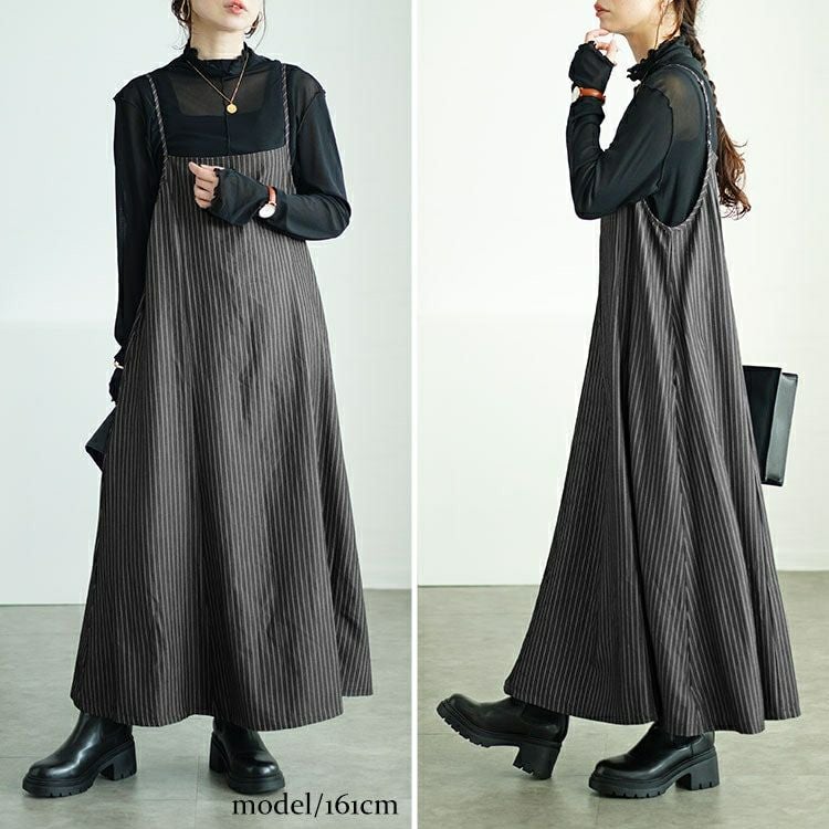 大きいサイズ レディース ピンストライプフレアキャミワンピース　maru-30053