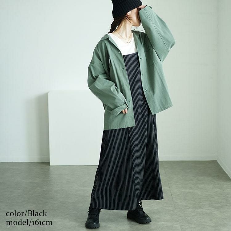 大きいサイズ レディース ピンストライプフレアキャミワンピース　maru-30053 ブラック