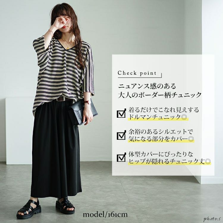 大きいサイズ レディース パイピングVネックドルマンボーダーニットソー　maru-30051