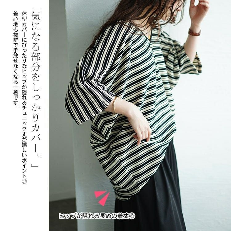 大きいサイズ レディース パイピングVネックドルマンボーダーニットソー　maru-30051