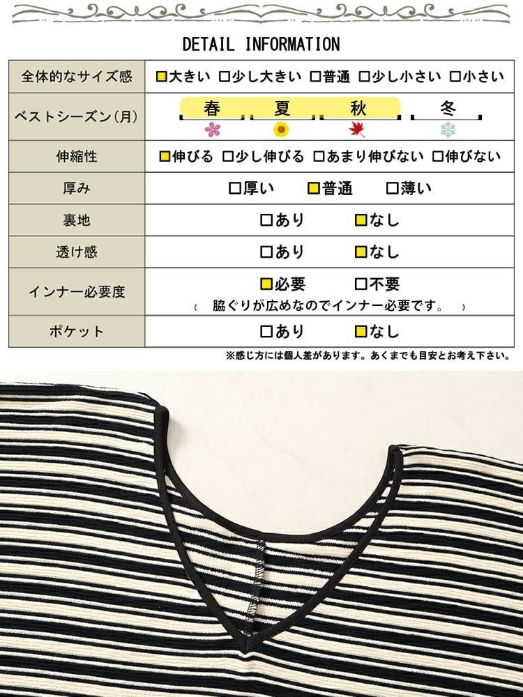 大きいサイズ レディース パイピングVネックドルマンボーダーニットソー　maru-30051