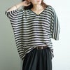 大きいサイズ レディース パイピングVネックドルマンボーダーニットソー　maru-30051 ブラック