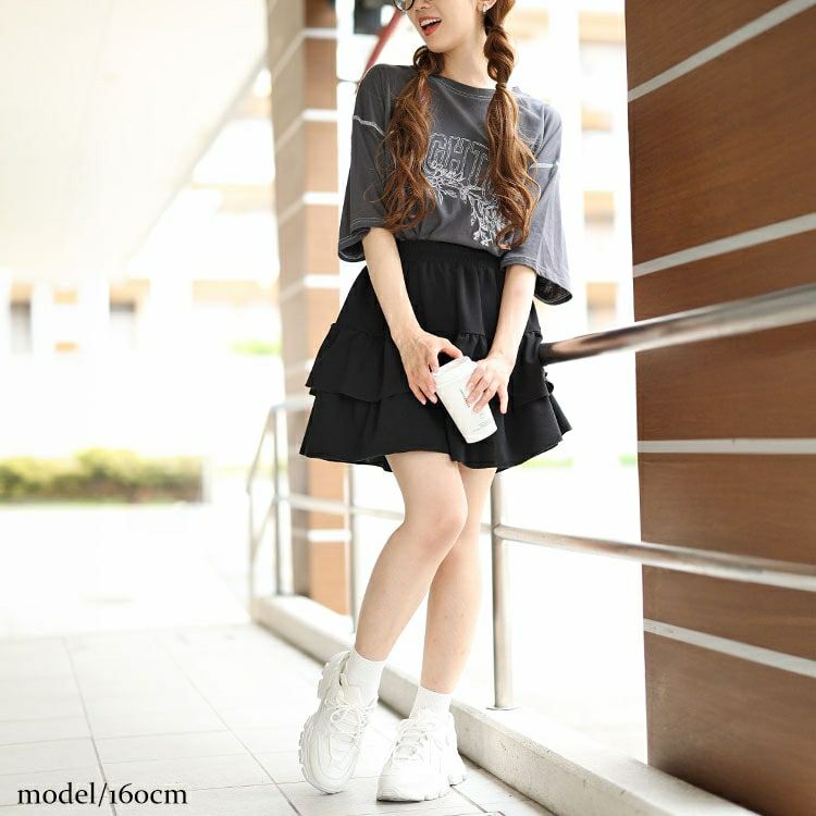 大きいサイズ レディース ティアードミニスカート　goldy-1550