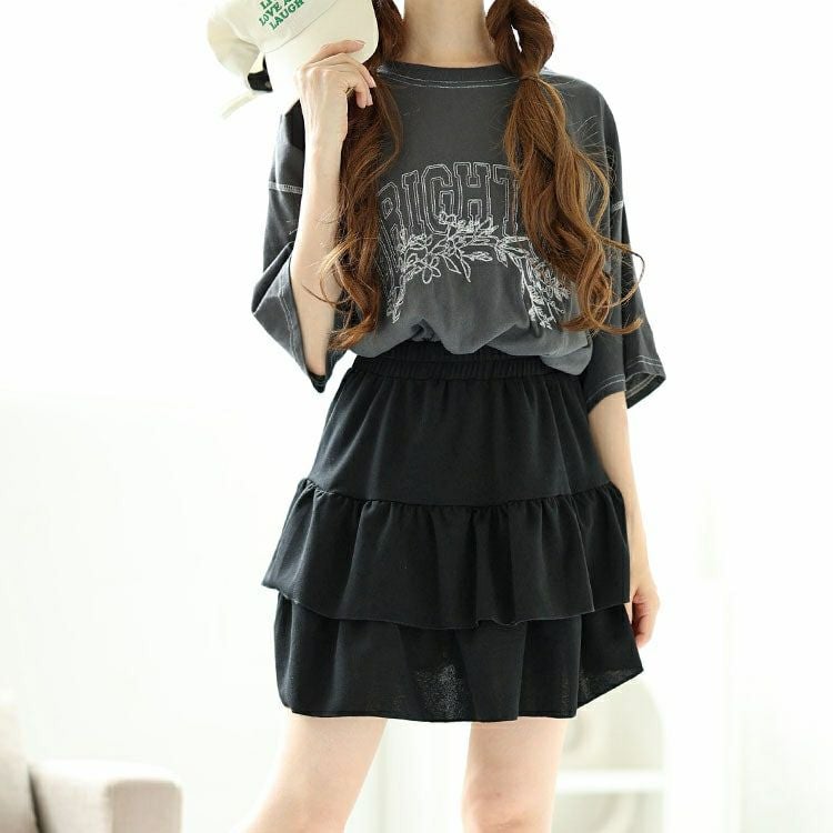 大きいサイズ レディース ティアードミニスカート　goldy-1550