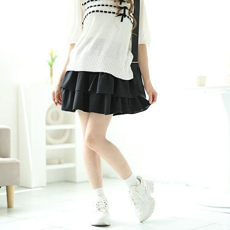 大きいサイズ レディース ティアードミニスカート　goldy-1550