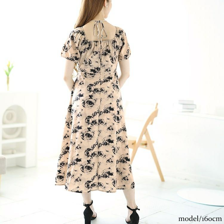 大きいサイズ レディース フロントスリット花柄ロングワンピース　goldy-1549