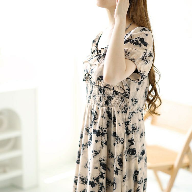 大きいサイズ レディース フロントスリット花柄ロングワンピース　goldy-1549