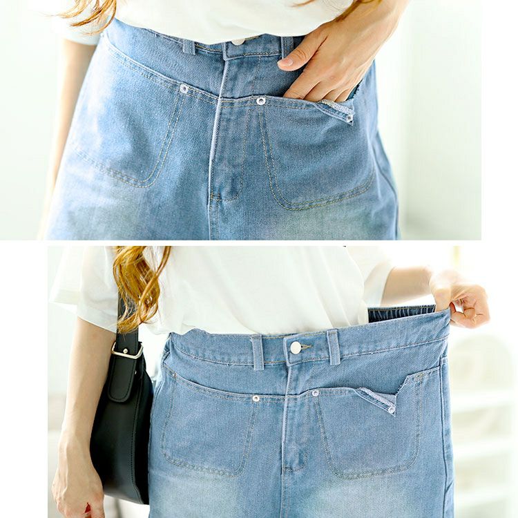 大きいサイズ レディース Aラインウォッシュデニムハーフパンツ　goldy-1547