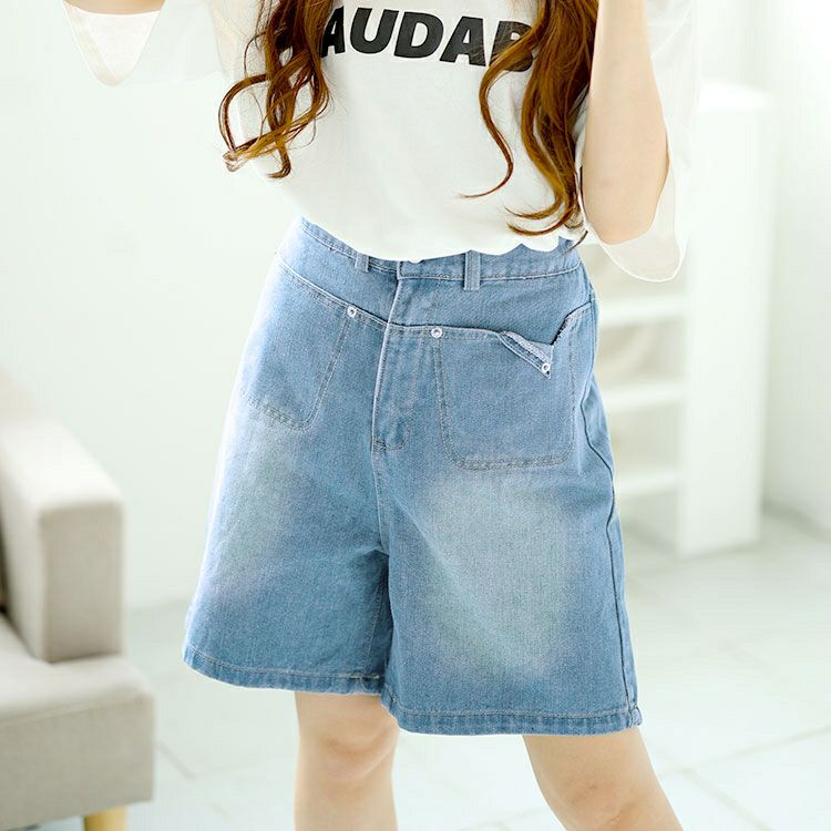 大きいサイズ レディース Aラインウォッシュデニムハーフパンツ　goldy-1547