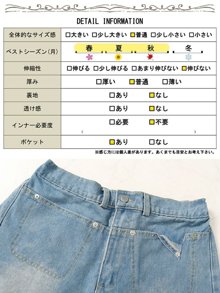 大きいサイズ レディース Aラインウォッシュデニムハーフパンツ　goldy-1547