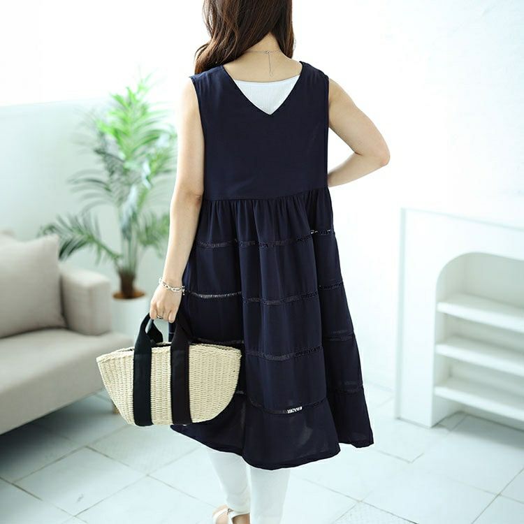 大きいサイズ レディース Vネックレース使いティアードチュニック　maru-30058