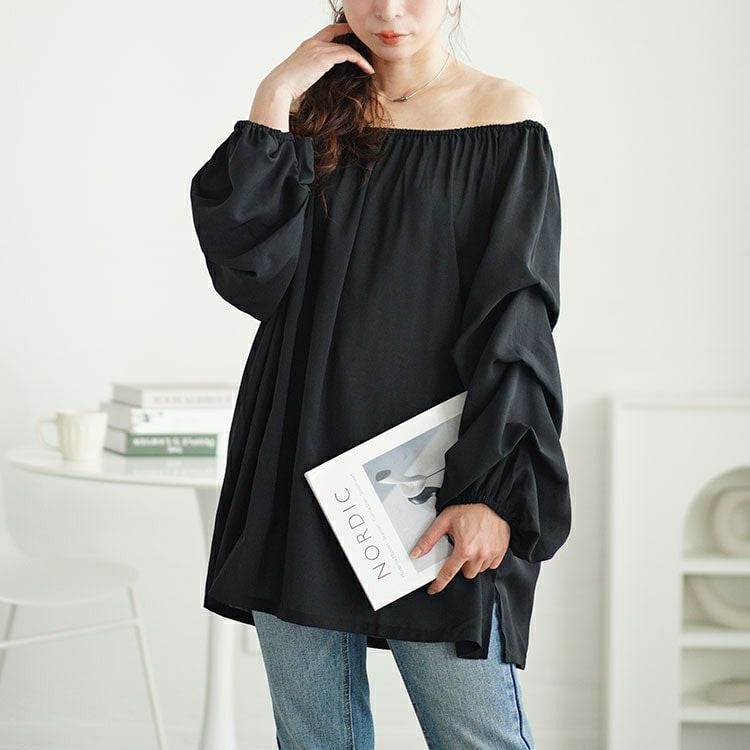 大きいサイズ レディース 2wayギャザーネックタックボリュームスリーブプルオーバー　maru-30055