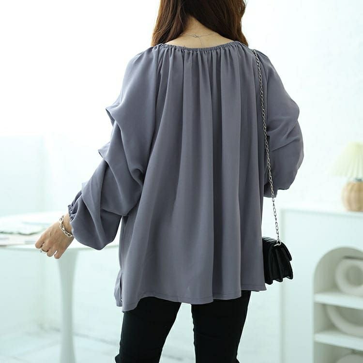 大きいサイズ レディース 2wayギャザーネックタックボリュームスリーブプルオーバー　maru-30055