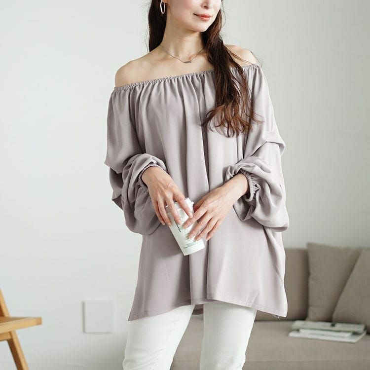 大きいサイズ レディース 2wayギャザーネックタックボリュームスリーブプルオーバー　maru-30055