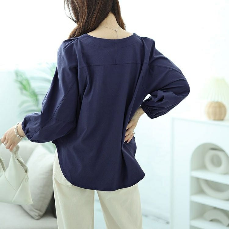 大きいサイズ レディース 肩タックボリュームスリーブキーネックプルオーバー　maru-30054 【メール便可】