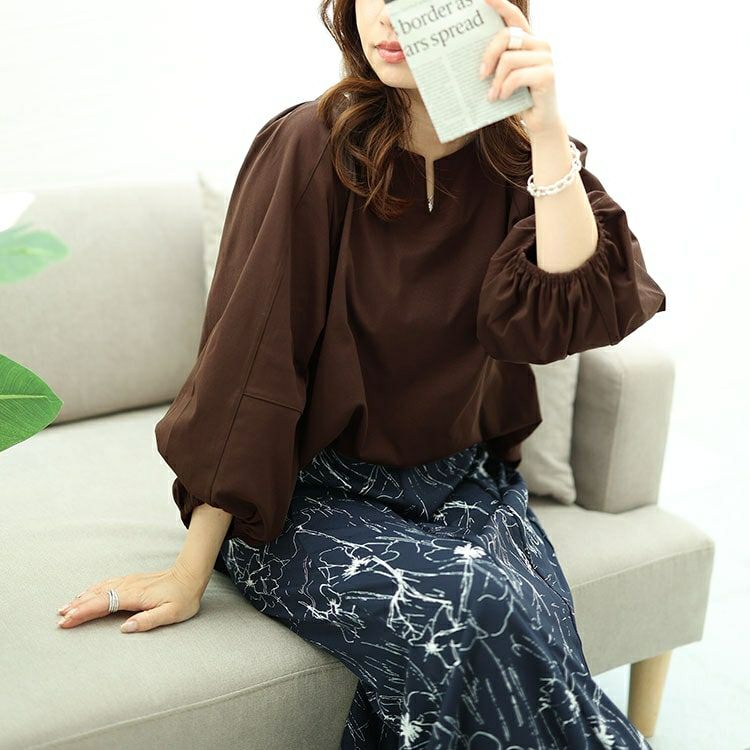 大きいサイズ レディース 肩タックボリュームスリーブキーネックプルオーバー　maru-30054 【メール便可】