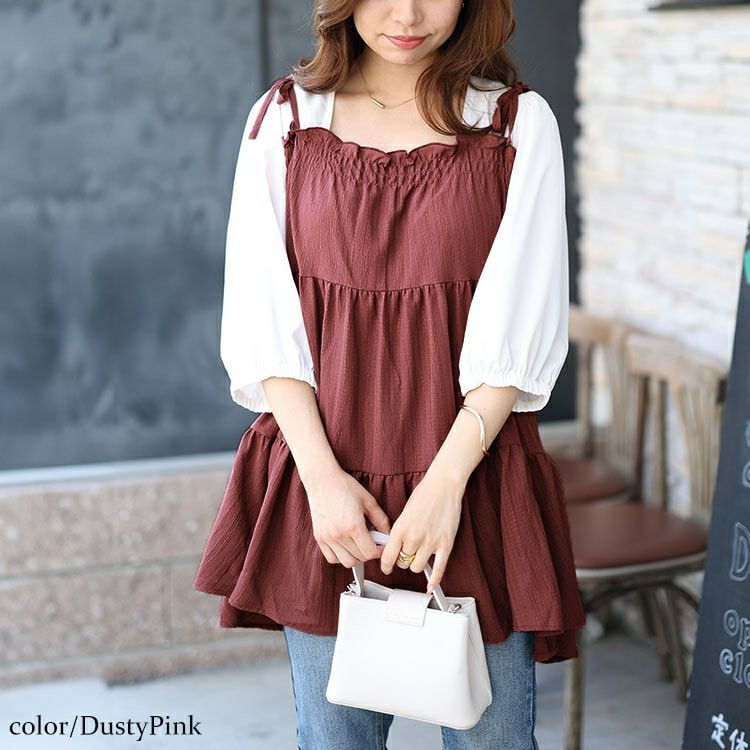 大きいサイズ レディース フェイクレイヤードティアードキャミチュニック　fem-514