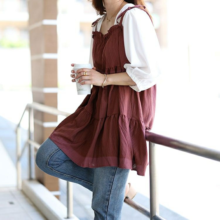 大きいサイズ レディース フェイクレイヤードティアードキャミチュニック　fem-514