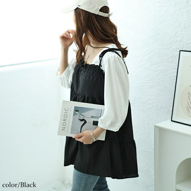 大きいサイズ レディース フェイクレイヤードティアードキャミチュニック　fem-514