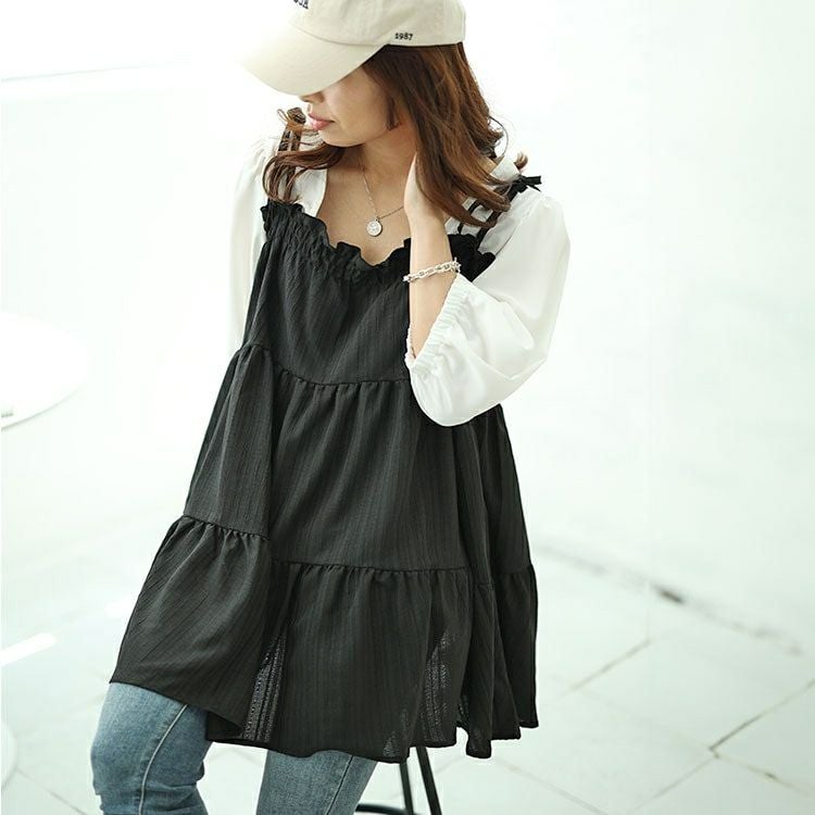 大きいサイズ レディース フェイクレイヤードティアードキャミチュニック　fem-514