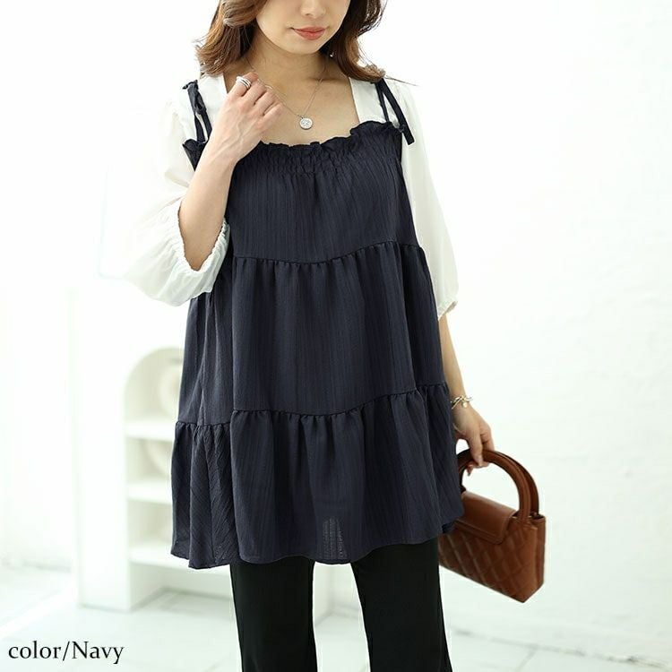 大きいサイズ レディース フェイクレイヤードティアードキャミチュニック　fem-514