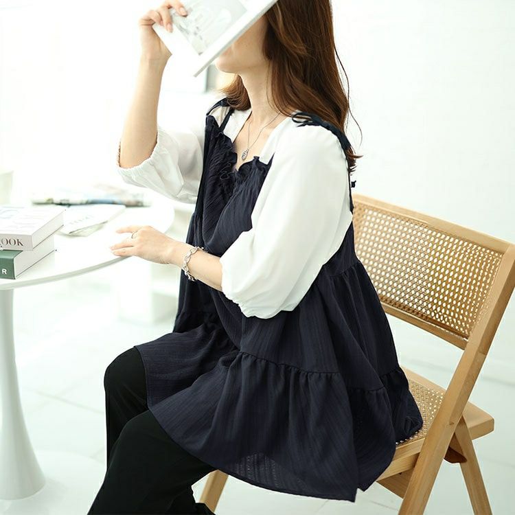 大きいサイズ レディース フェイクレイヤードティアードキャミチュニック　fem-514