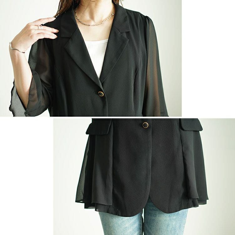 大きいサイズ レディース シアー切り替えテーラードジャケット　goldy-1545 【メール便可】