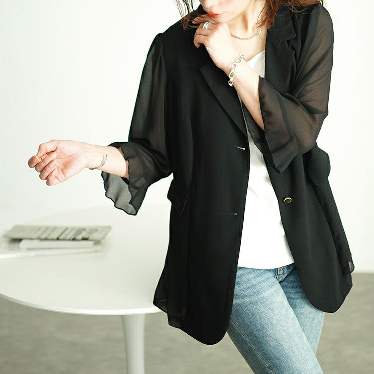 大きいサイズ レディース シアー切り替えテーラードジャケット　goldy-1545 【メール便可】