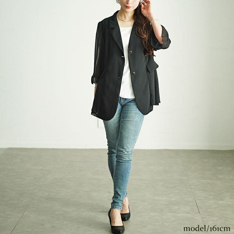 大きいサイズ レディース シアー切り替えテーラードジャケット　goldy-1545 【メール便可】