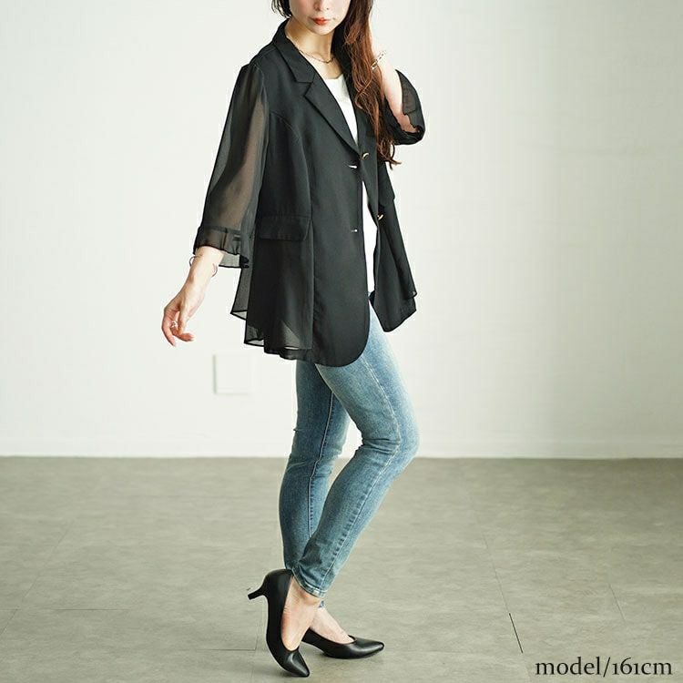 大きいサイズ レディース シアー切り替えテーラードジャケット　goldy-1545 【メール便可】