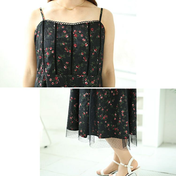 大きいサイズ レディース ボレロ＆ドットチュールレイヤード花柄キャミワンピース2点セット　goldy-1551