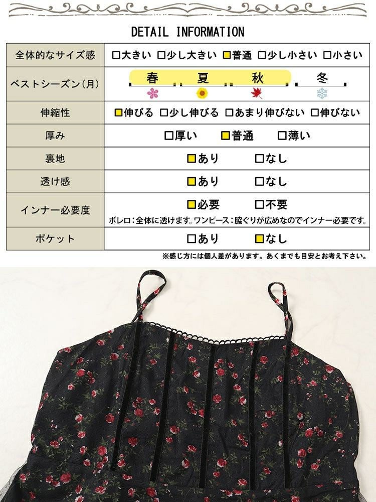 大きいサイズ レディース ボレロ＆ドットチュールレイヤード花柄キャミワンピース2点セット　goldy-1551