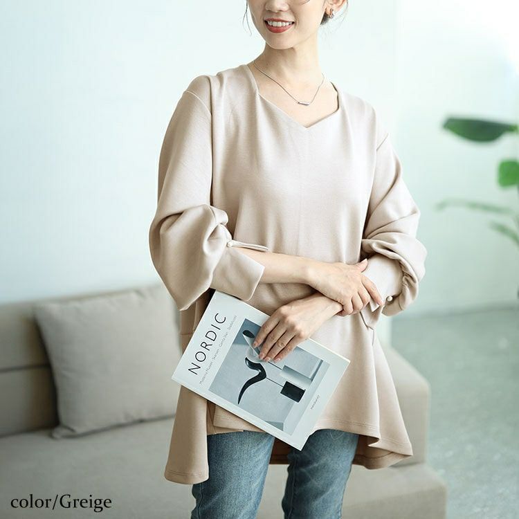 大きいサイズ レディース パールボタンハートネックペプラムカットソー　mncut-142546