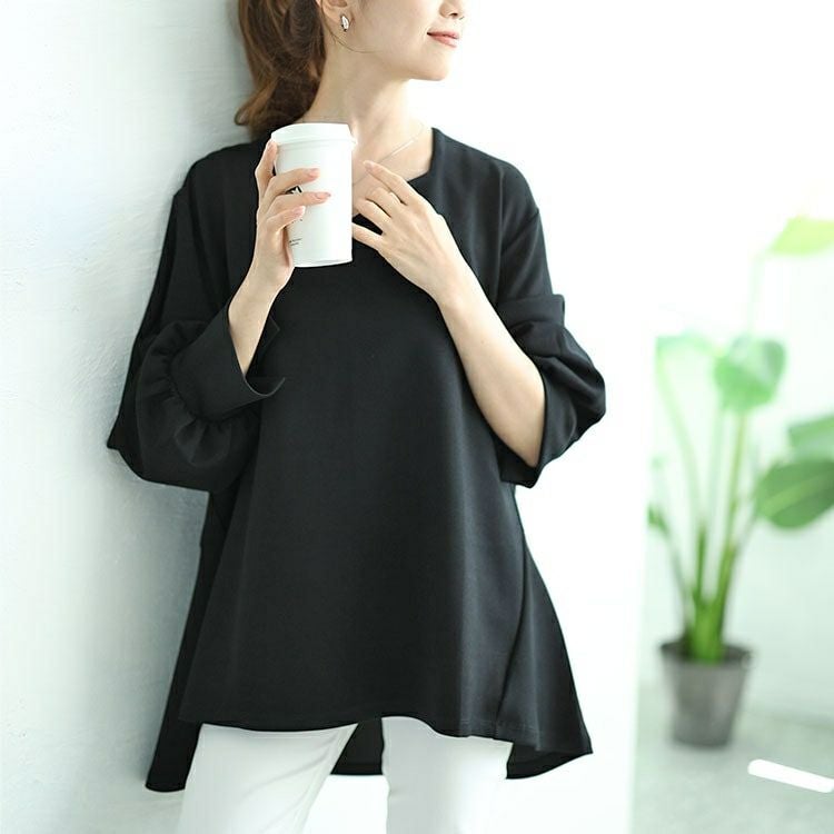 大きいサイズ レディース パールボタンハートネックペプラムカットソー　mncut-142546