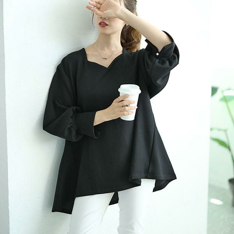 大きいサイズ レディース パールボタンハートネックペプラムカットソー　mncut-142546 ブラック