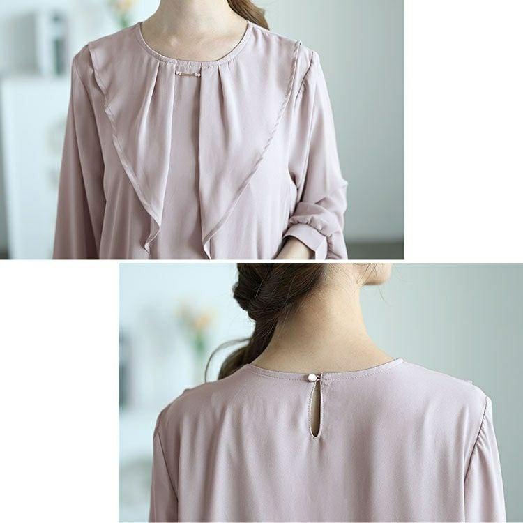 大きいサイズ レディース ゴールドパーツ付きラッフルブラウス　mncut-142545