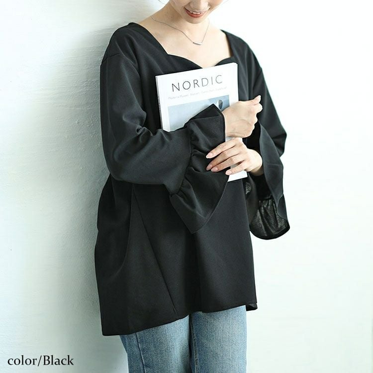 大きいサイズ レディース ベルスリーブハートネックプルオーバー　mncut-142544 【メール便可】