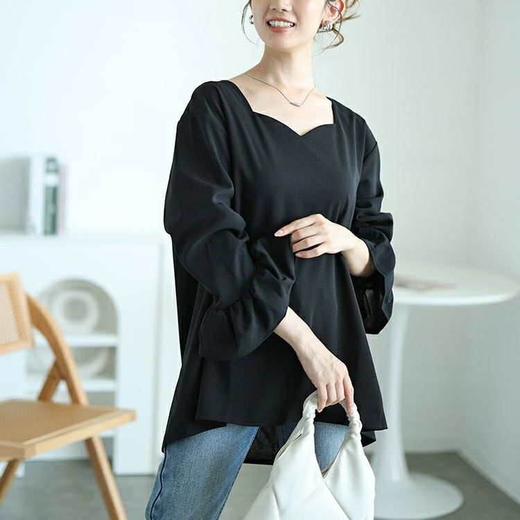 大きいサイズ レディース ベルスリーブハートネックプルオーバー　mncut-142544 【メール便可】