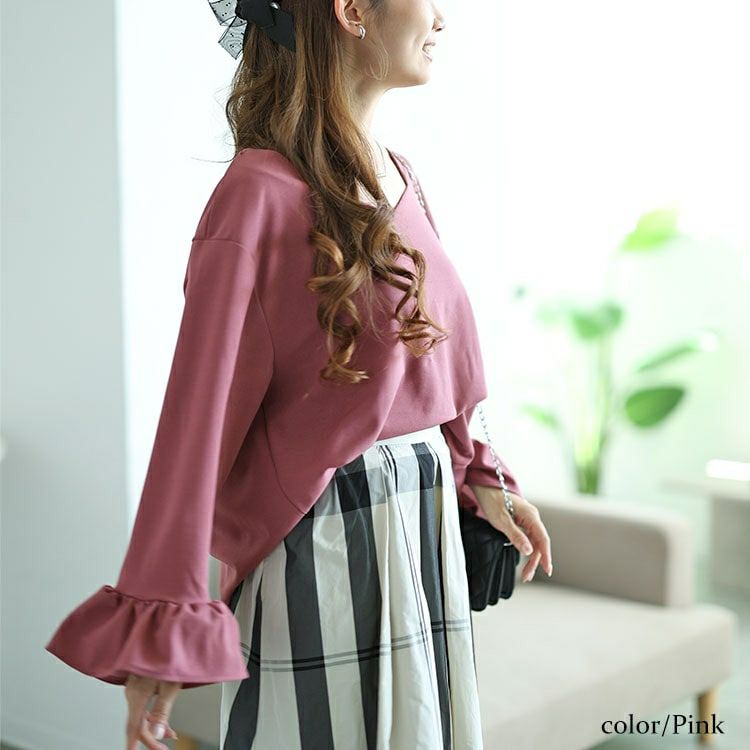 大きいサイズ レディース ベルスリーブハートネックプルオーバー　mncut-142544 【メール便可】