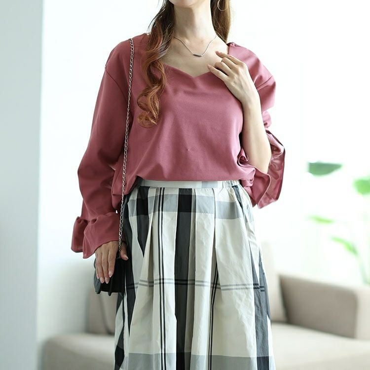 大きいサイズ レディース ベルスリーブハートネックプルオーバー　mncut-142544 【メール便可】