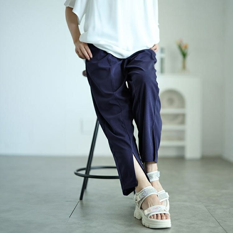 大きいサイズ レディース センタースリットテーパードパンツ　mncut-142543