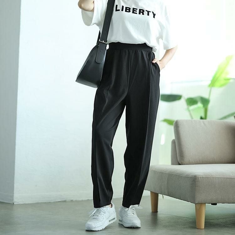 大きいサイズ レディース センタースリットテーパードパンツ　mncut-142543 ブラック