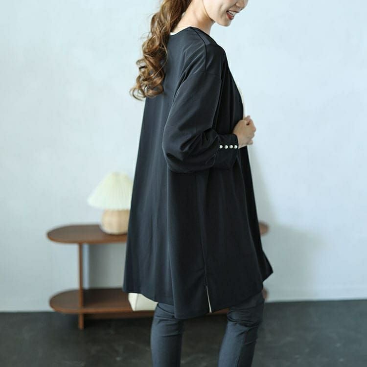 大きいサイズ レディース パールボタンロングトッパーカーディガン＆ブラウス2点セット　mncut-142542