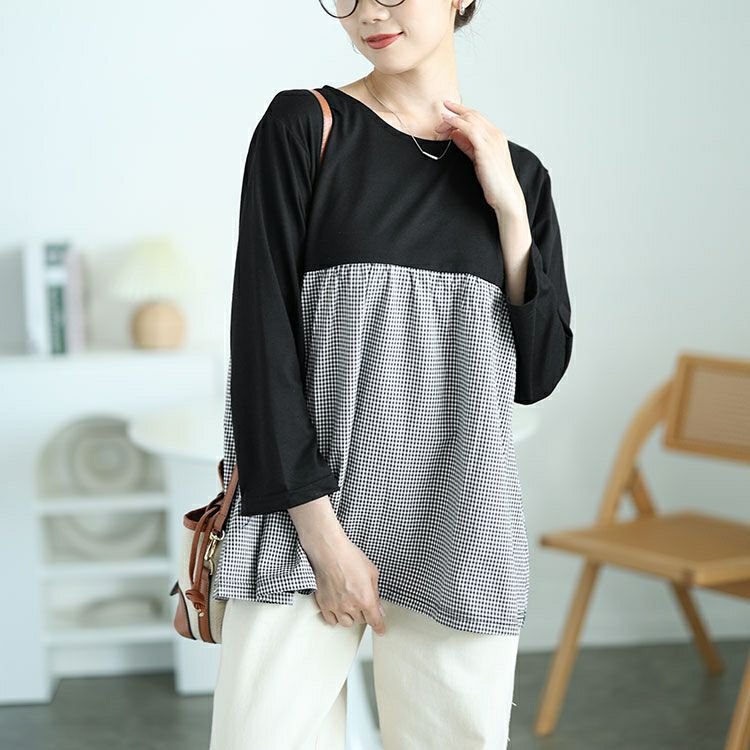 大きいサイズ レディース ギンガムチェック切り替えプルオーバー　cast-1646007 【メール便可】