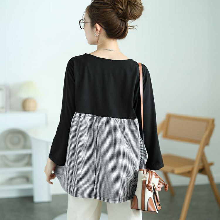 大きいサイズ レディース ギンガムチェック切り替えプルオーバー　cast-1646007 【メール便可】