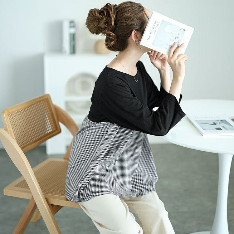 大きいサイズ レディース ギンガムチェック切り替えプルオーバー　cast-1646007 【メール便可】