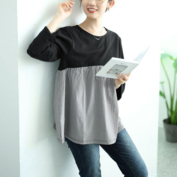 大きいサイズ レディース ギンガムチェック切り替えプルオーバー　cast-1646007 【メール便可】